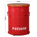 Industrial metal side table container round size charts.
