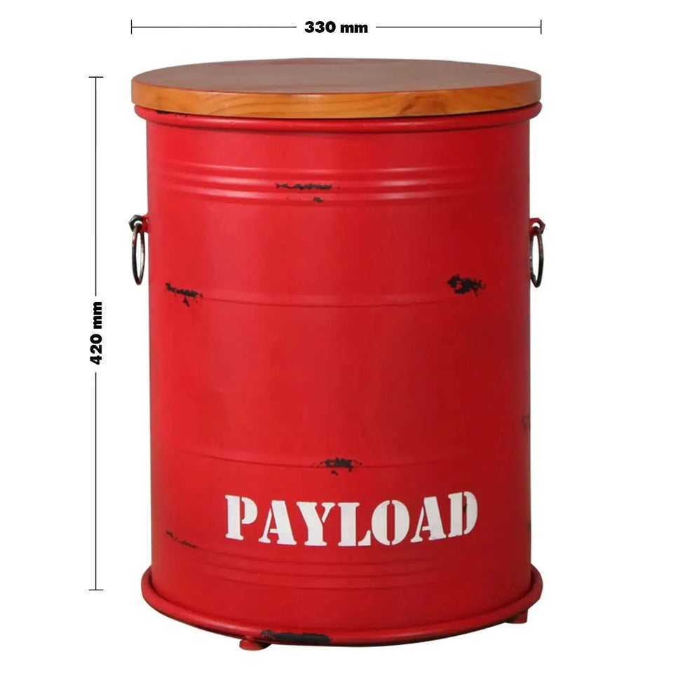 Industrial metal side table container round size charts.