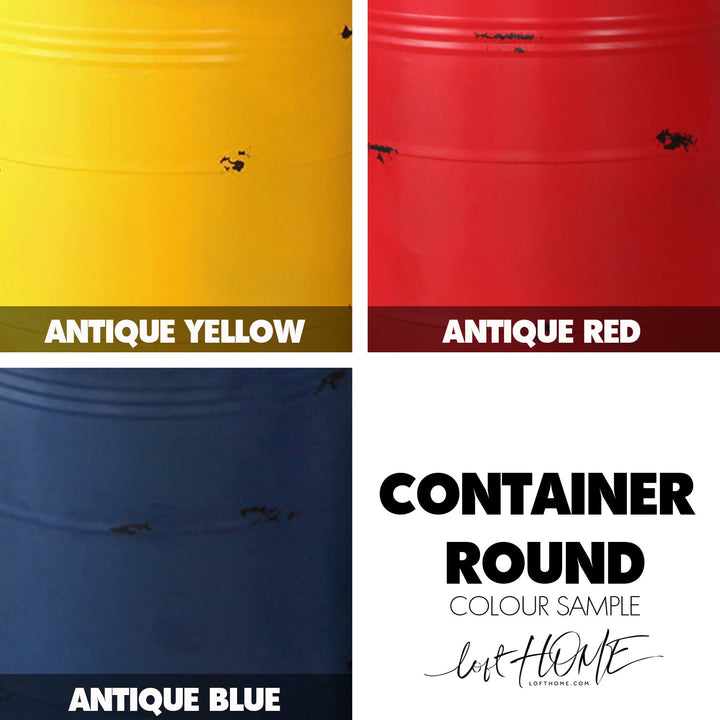 Industrial metal side table container round color swatches.