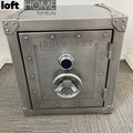 Industrial metal side table hatch wheel detail 13.