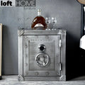 Industrial metal side table hatch wheel detail 3.