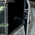 Industrial metal side table hatch wheel detail 6.