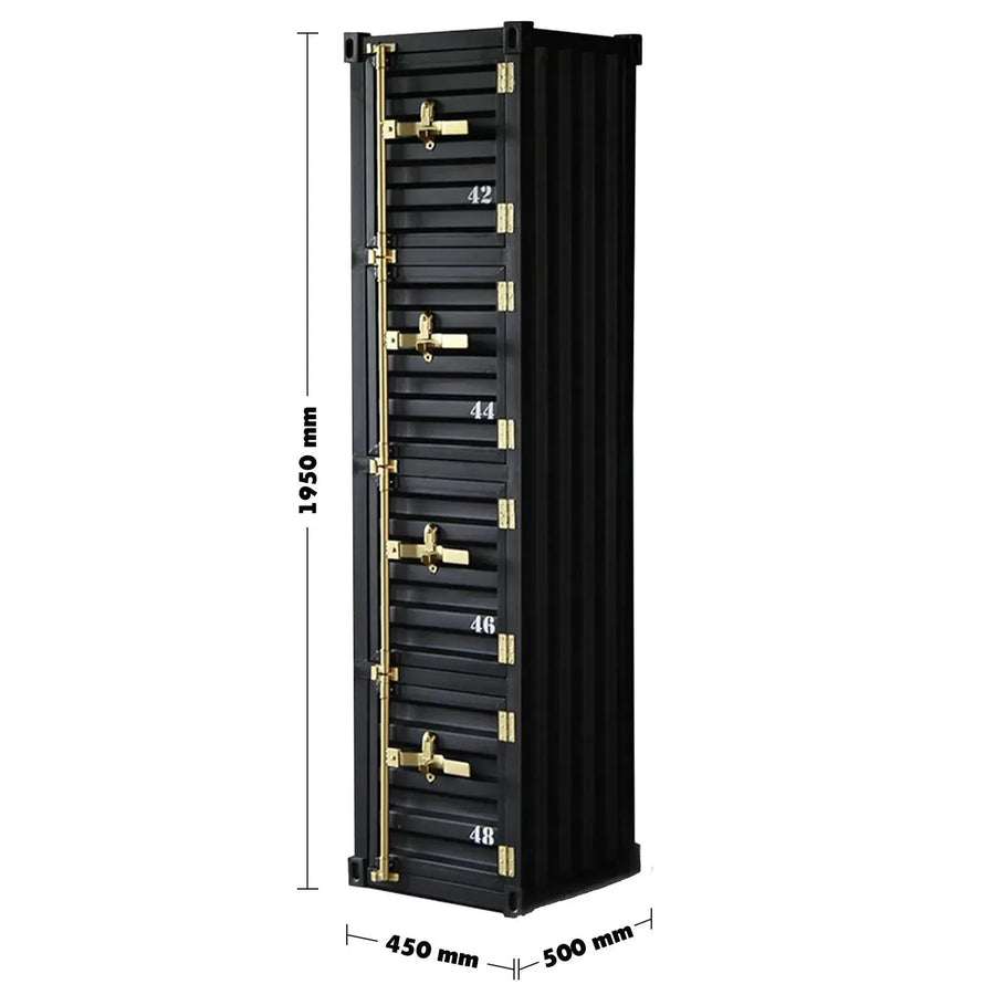 Industrial metal storage cabinet container 4 doors size charts.