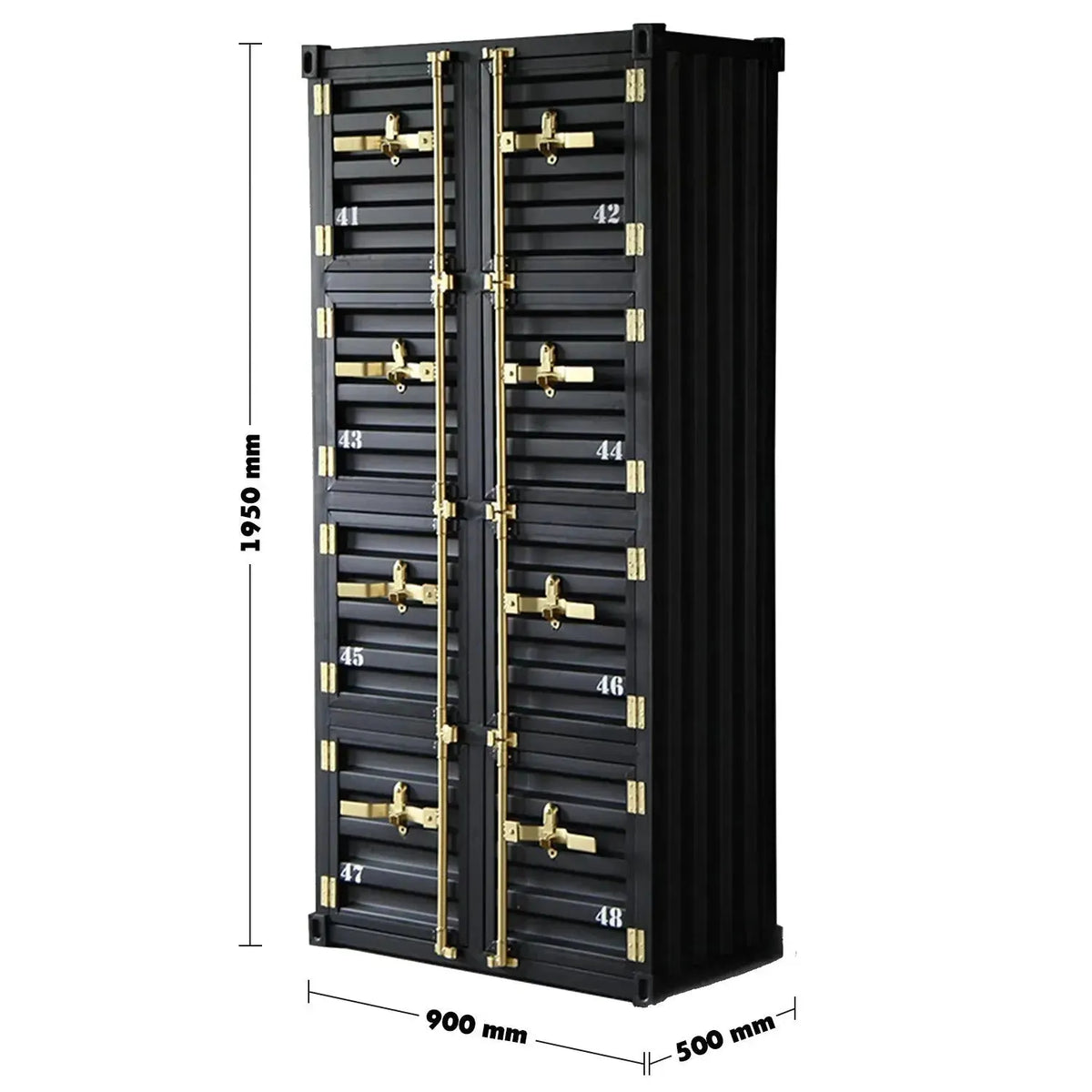 Industrial metal storage cabinet container 8 doors size charts.