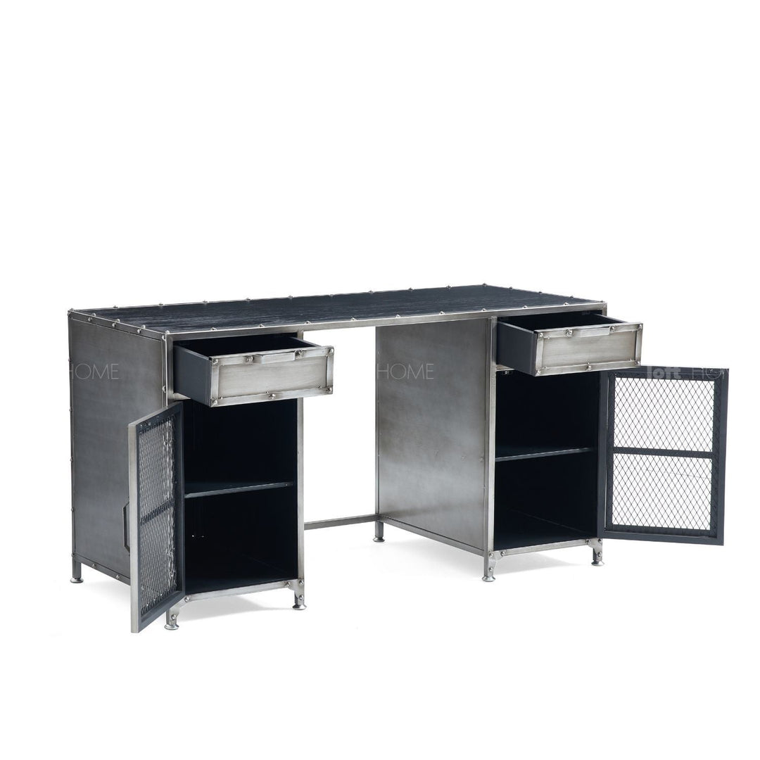 Industrial metal study table bernz in panoramic view.