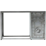 Industrial metal study table hatch wheel in white background.