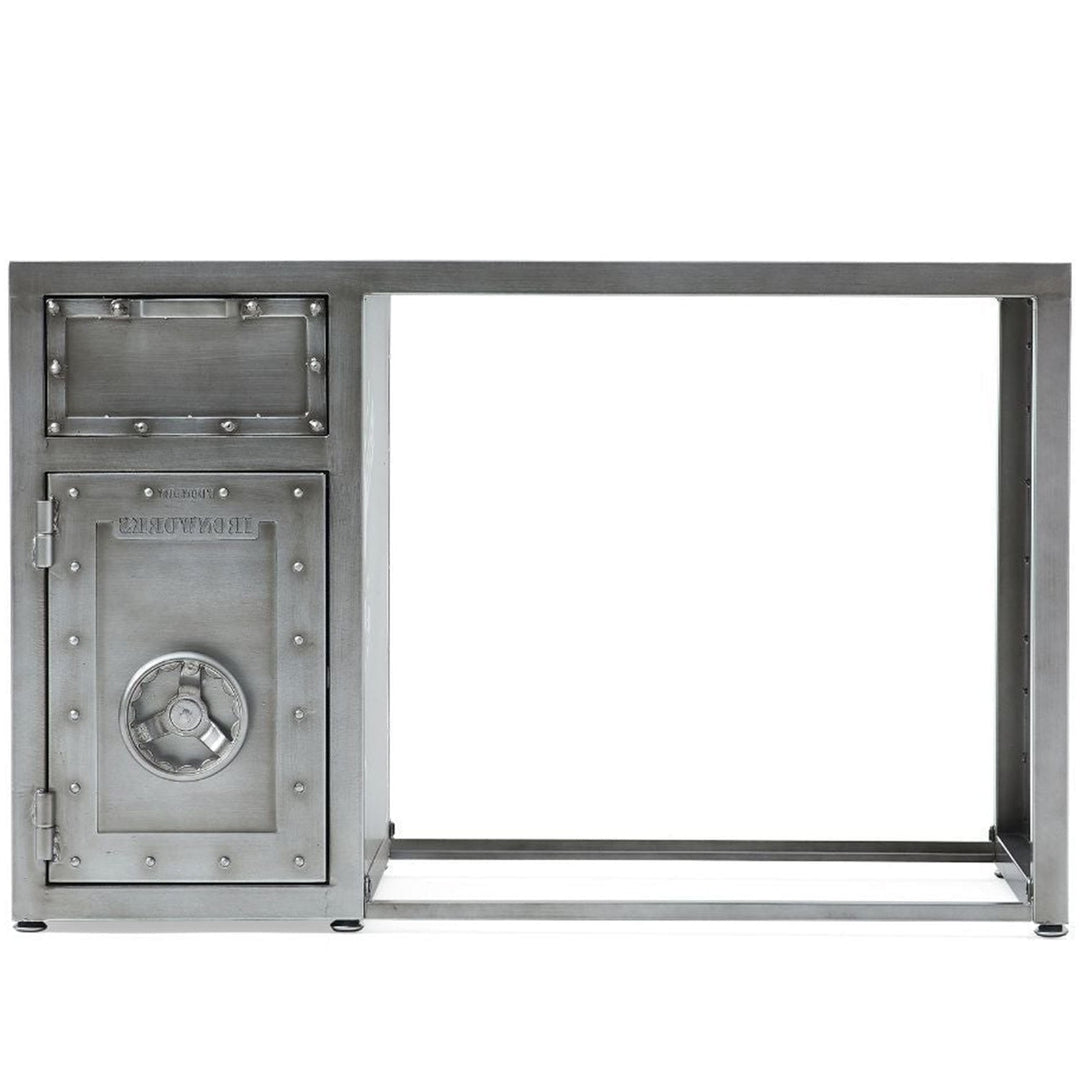 Industrial metal study table hatch wheel layered structure.
