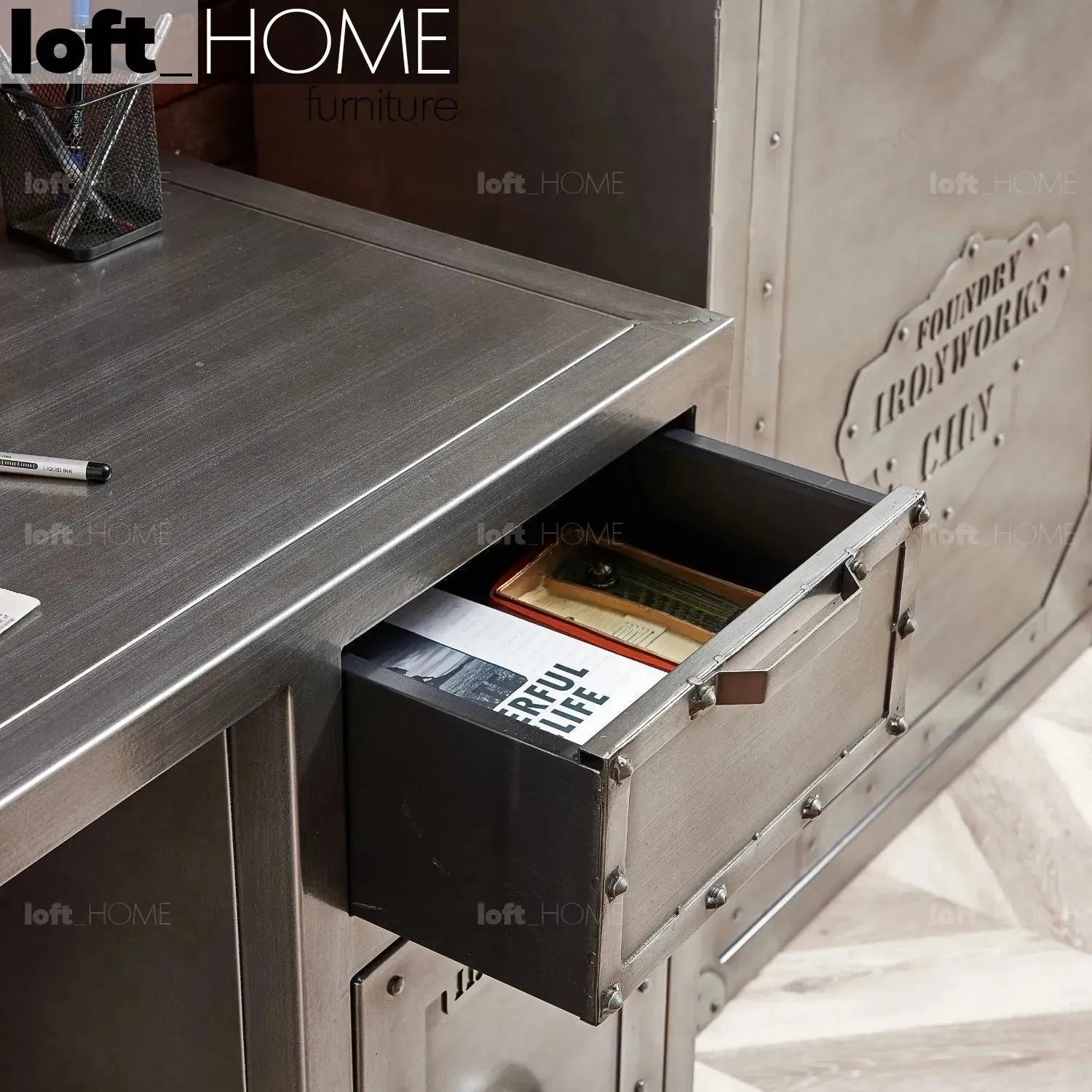 Table Hatching Industrial Metal Study Table HATCH WHEEL – LOFT HOME