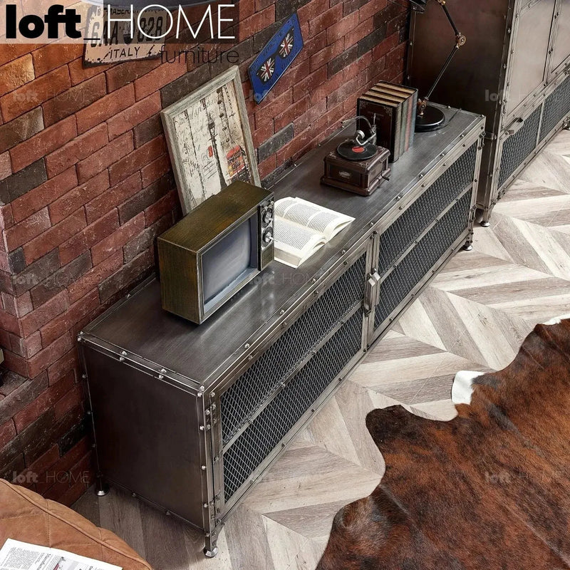 Industrial metal tv console bernz in real life style.