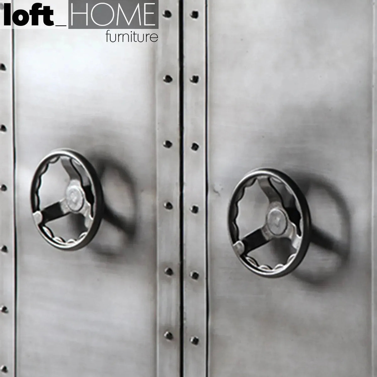 Industrial metal wardrobe hatch wheel double with context.