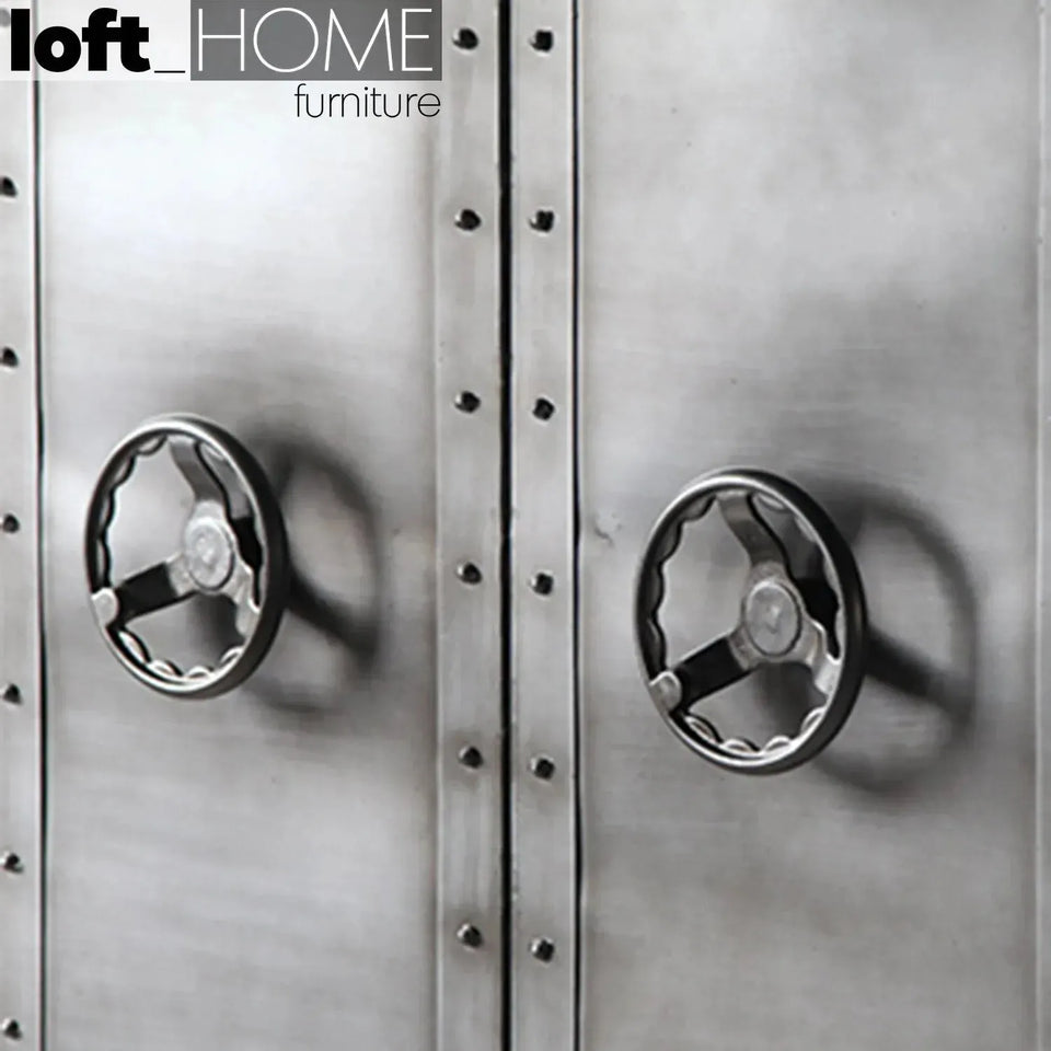 Industrial metal wardrobe hatch wheel double with context.
