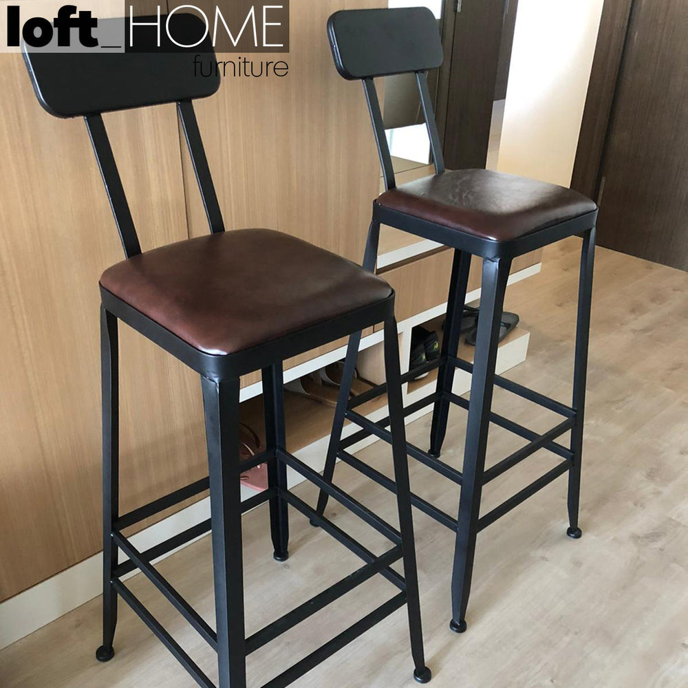 Industrial pine wood bar chair starbuck leather square primary product view.