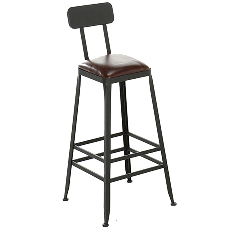 Industrial pine wood bar chair starbuck leather square in white background.