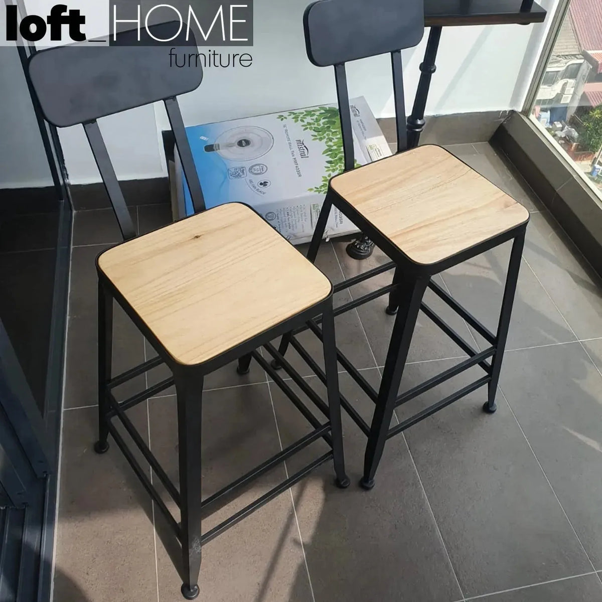 Industrial pine wood bar chair starbuck wood square with context.