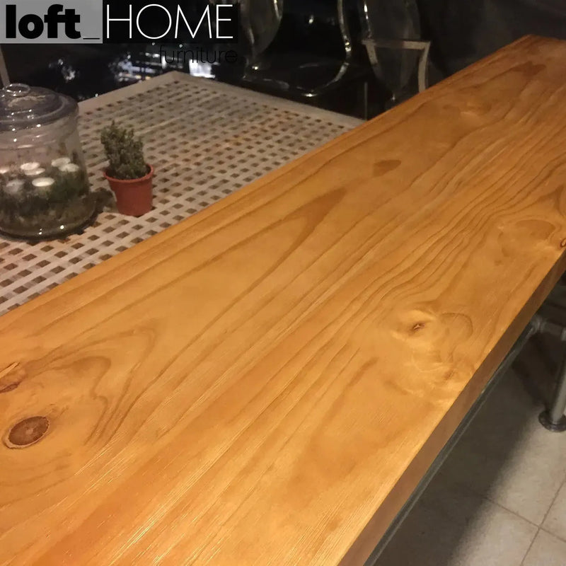 Industrial pine wood bar table industrial pipe environmental situation.