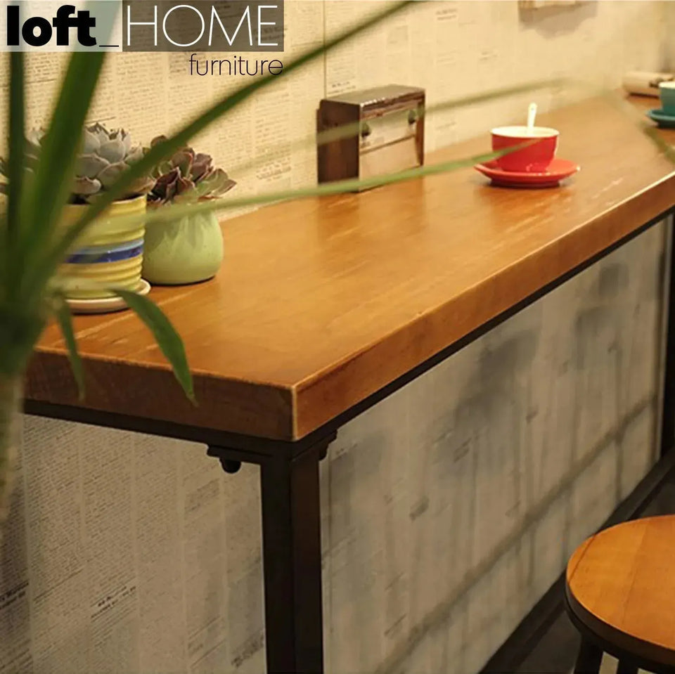 Industrial pine wood bar table starbuck material variants.