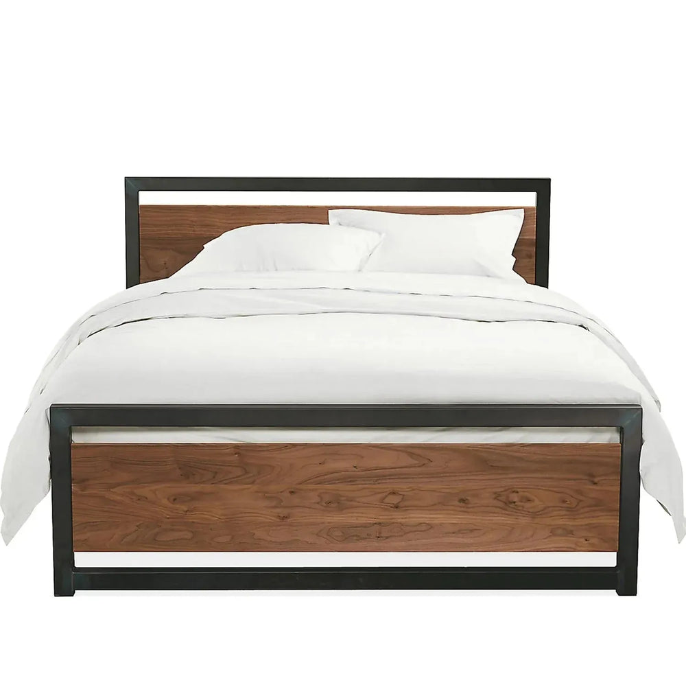 Industrial pine wood bed classic in white background.