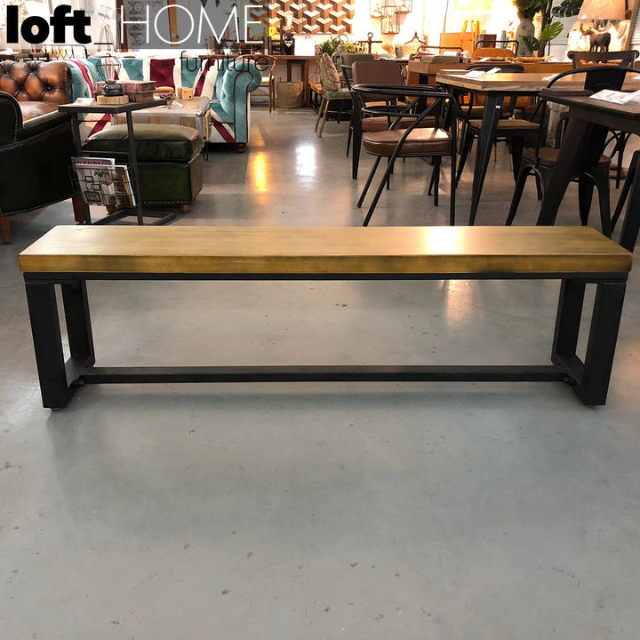 Industrial pine wood dining bench classic with context.