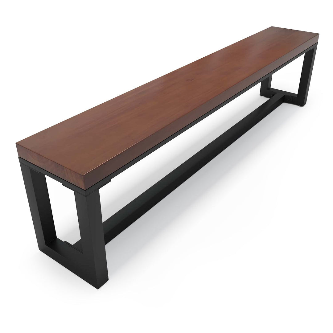 Industrial pine wood dining bench classic layered structure.