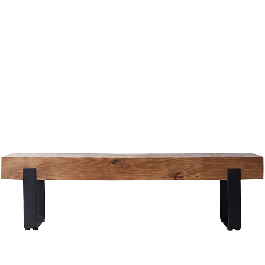 Industrial pine wood dining bench noer in white background.