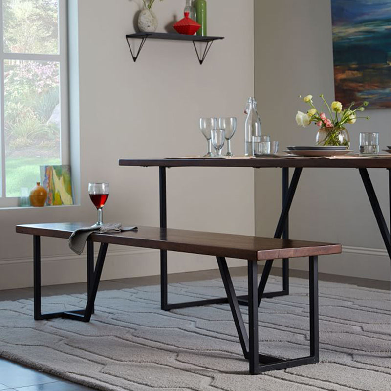 Industrial pine wood dining bench slim primary product view.