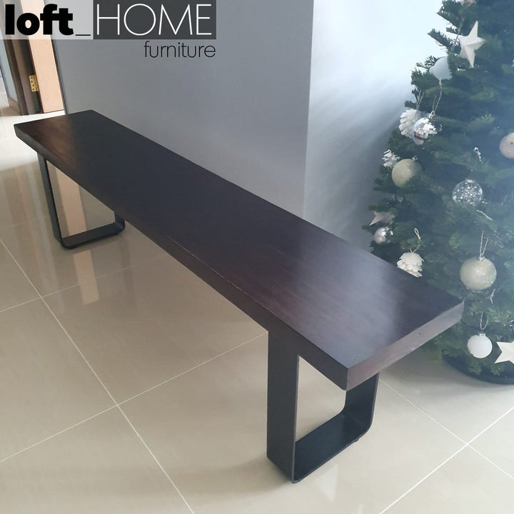 Industrial pine wood dining bench u shape primary product view.