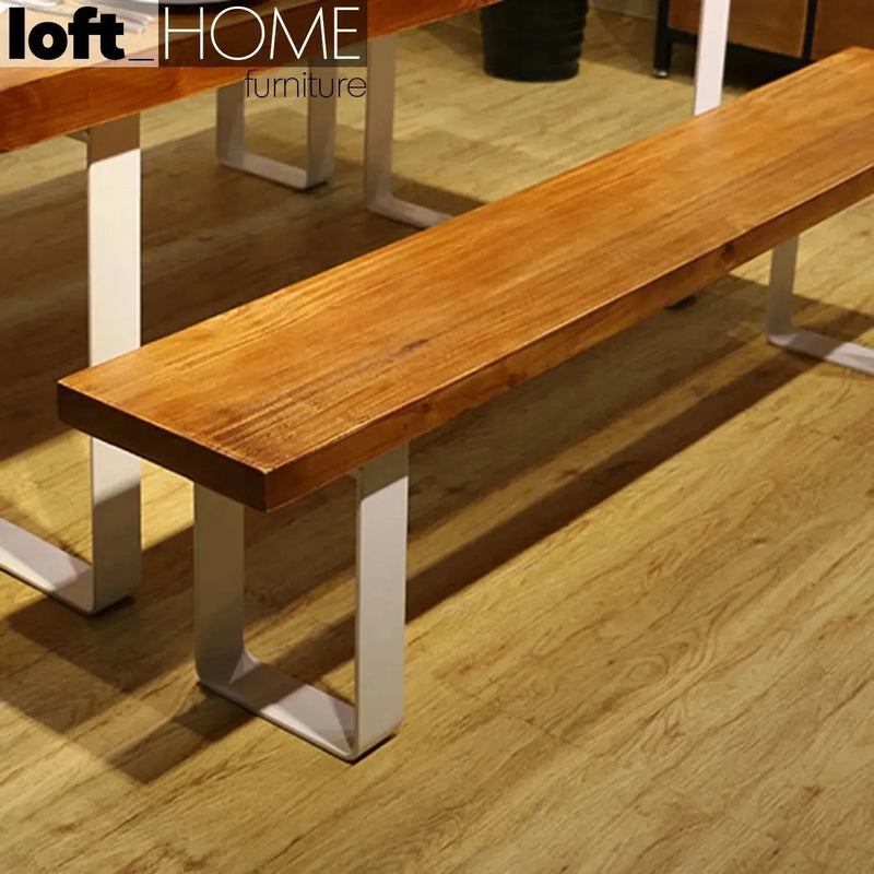 Industrial pine wood dining bench u shape color swatches.
