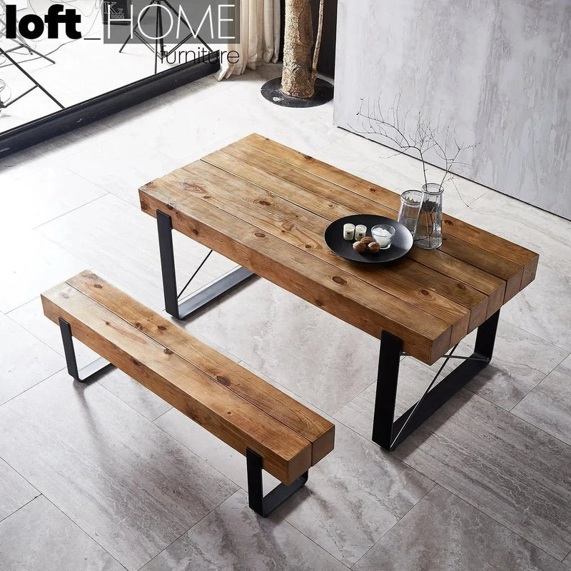 Rustic pine wood dining table noer with context.