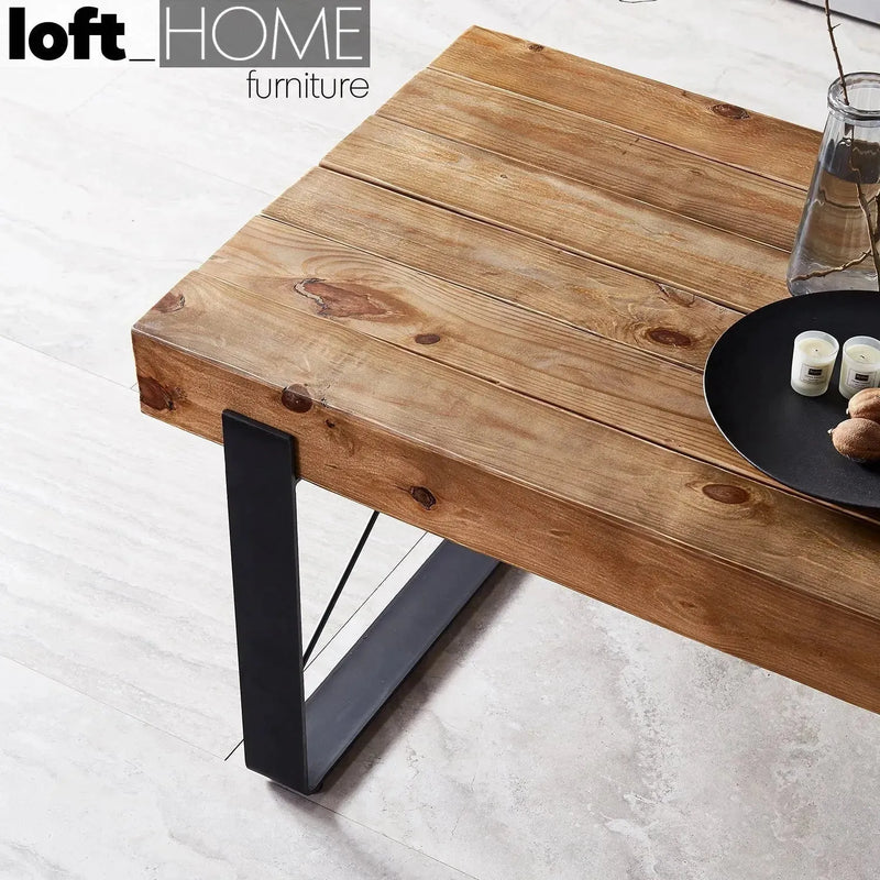 Rustic pine wood dining table noer in still life.