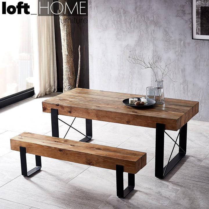 Industrial pine wood dining table noer in real life style.