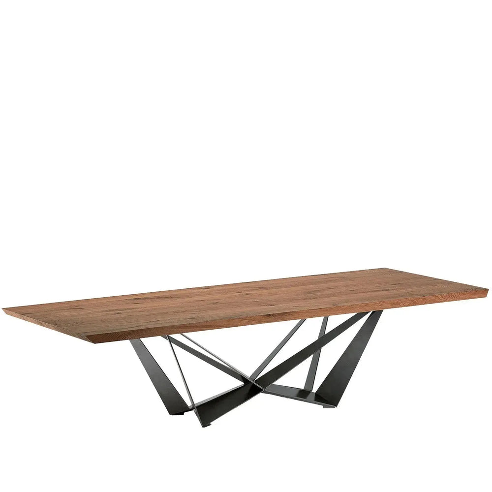 Industrial pine wood dining table skorpio in white background.