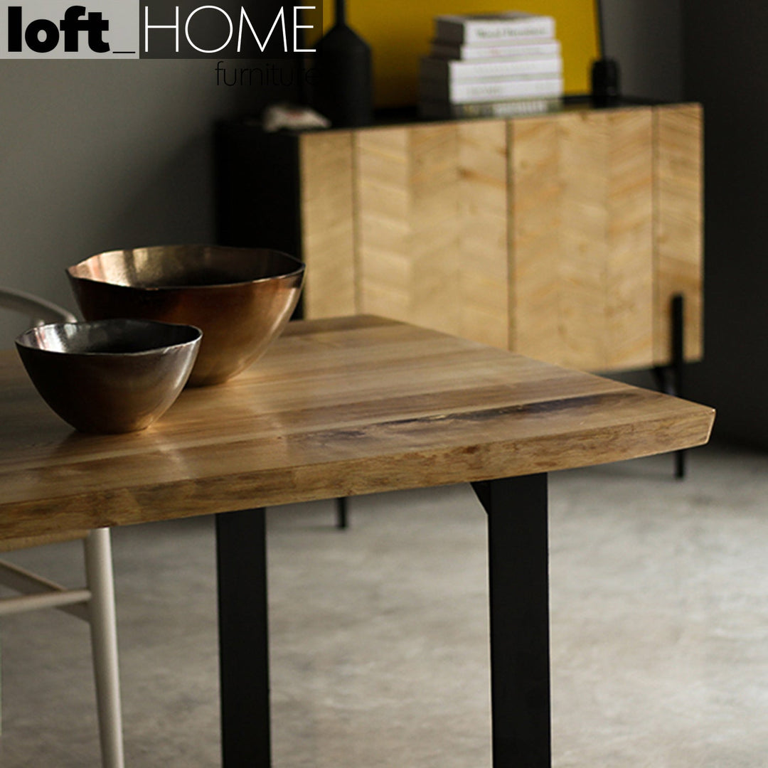 Industrial pine wood dining table u shape with context.