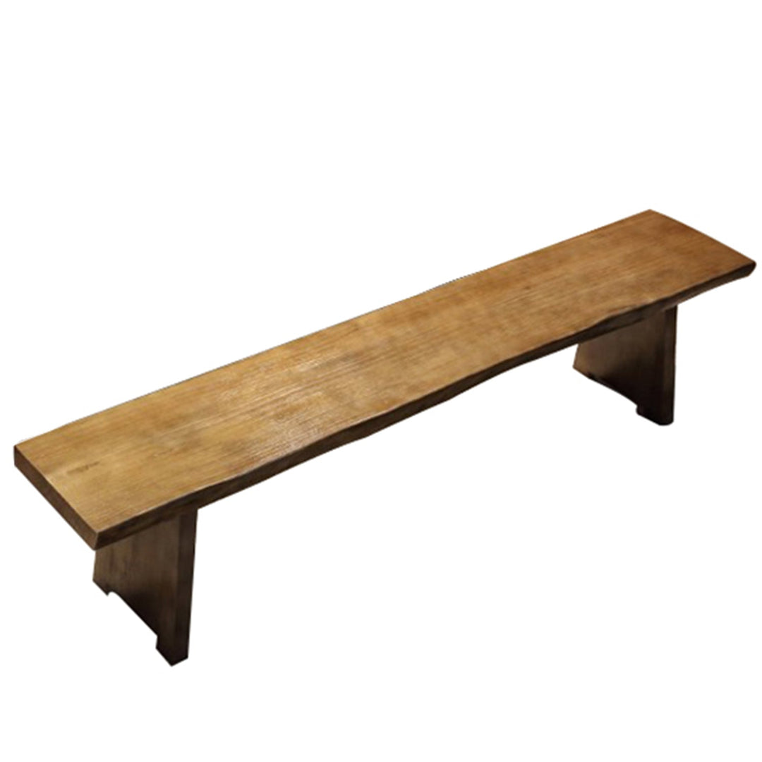 Industrial pine wood live edge dining bench whole solid wood in white background.