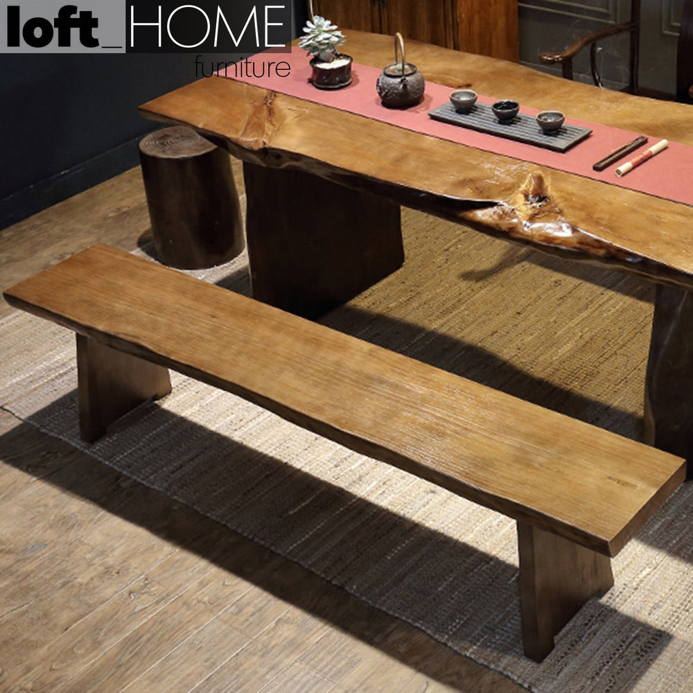 Industrial pine wood live edge dining bench whole solid wood primary product view.