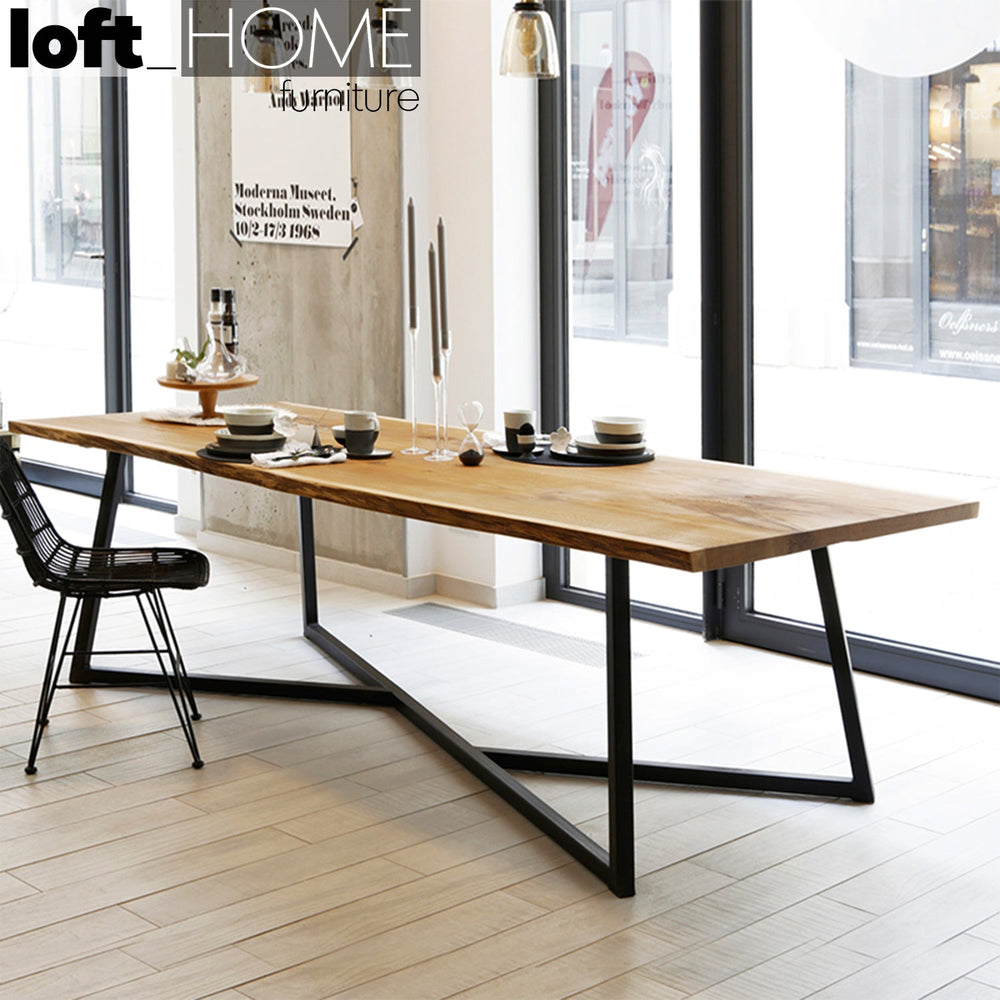 Industrial pine wood live edge dining table designer primary product view.