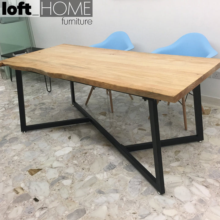 Industrial pine wood live edge dining table designer conceptual design.