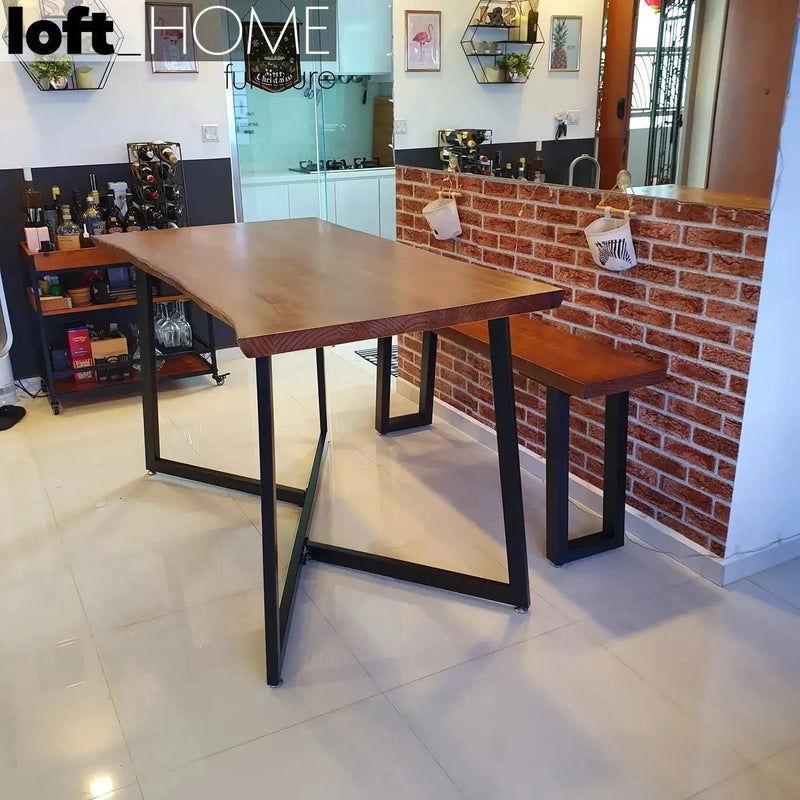 Industrial pine wood live edge dining table designer layered structure.