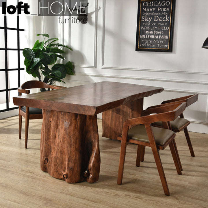 Industrial pine wood live edge dining table whole solid wood material variants.
