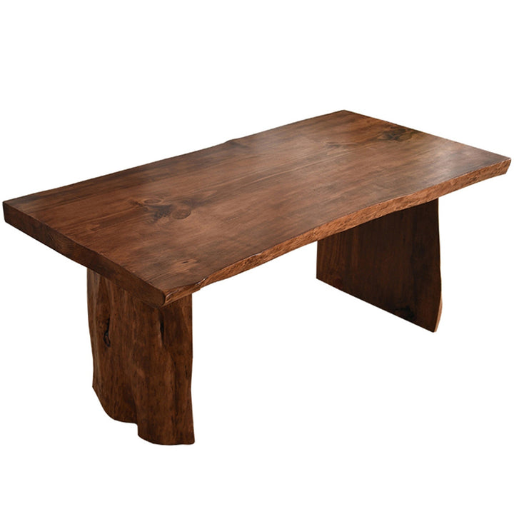 Industrial pine wood live edge dining table whole solid wood in white background.