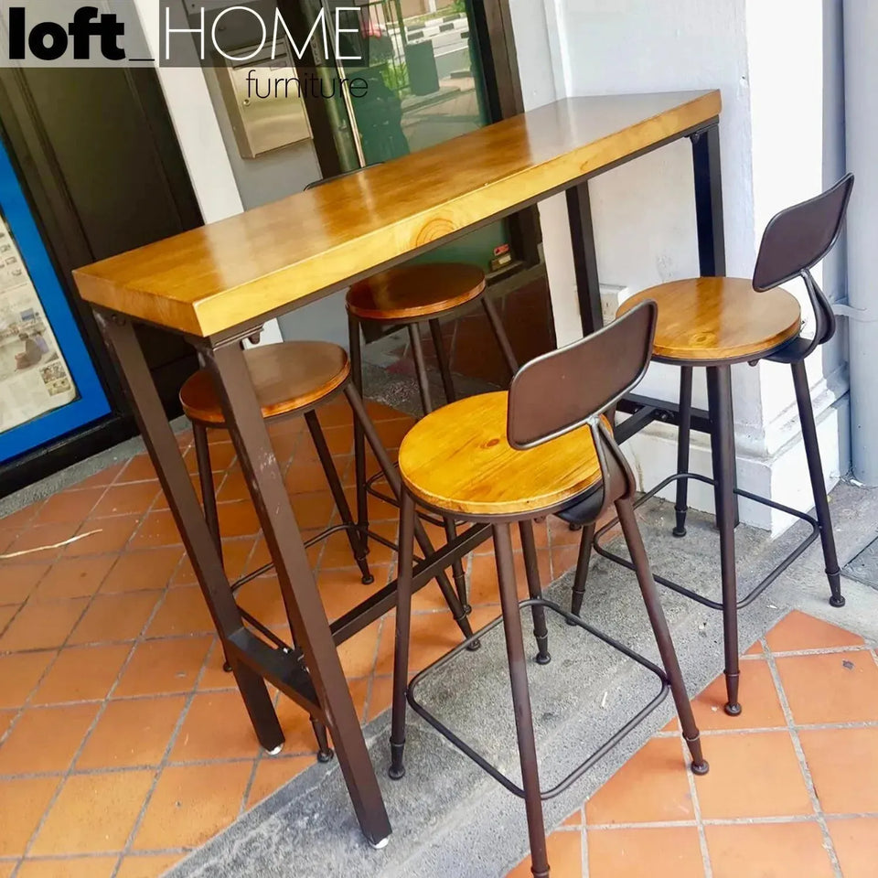 Industrial pine wood round bar chair starbuck wood conceptual design.