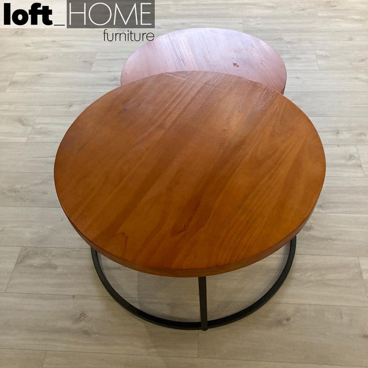 Industrial Pine Wood Round Coffee Table CLASSIC