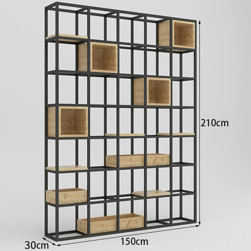 Industrial pine wood display shelf box in real life style.