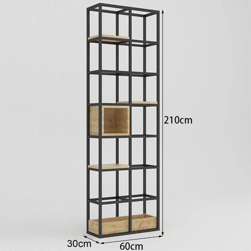 Industrial pine wood display shelf box size charts.
