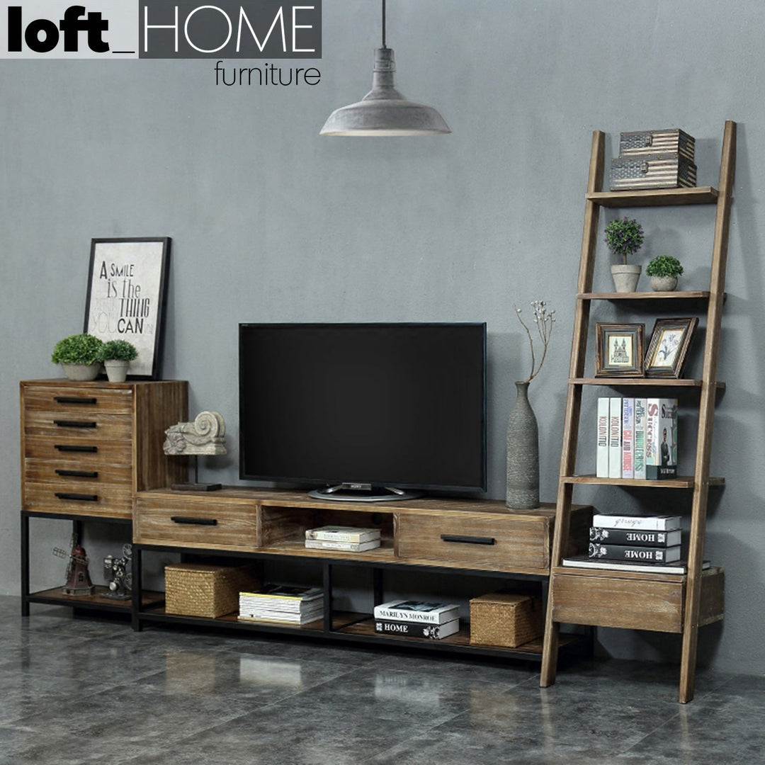 Industrial pine wood tv console classic pine in details.
