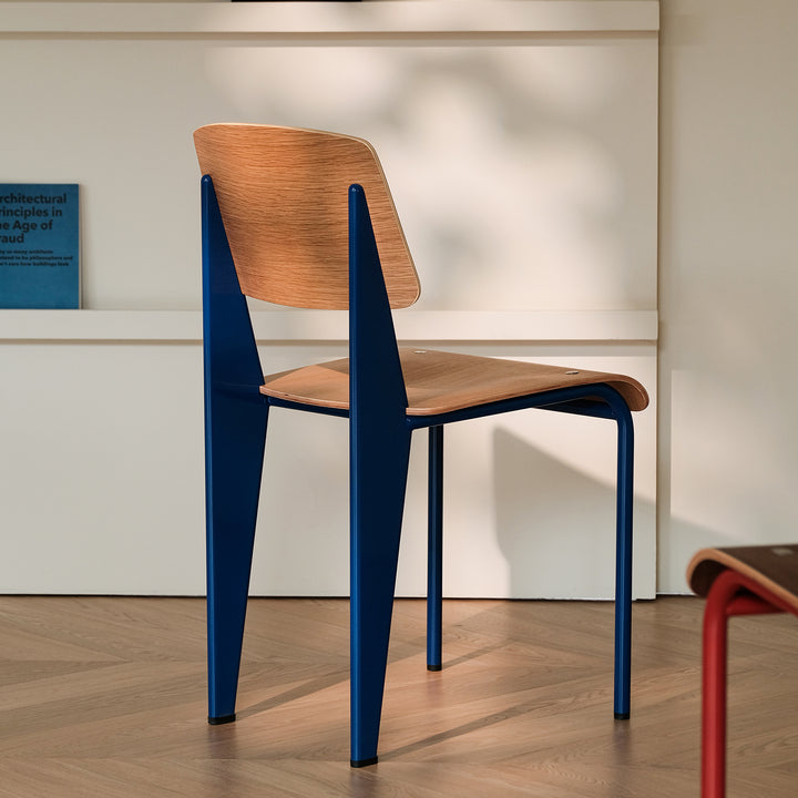 Industrial plywood dining chair standard in details.