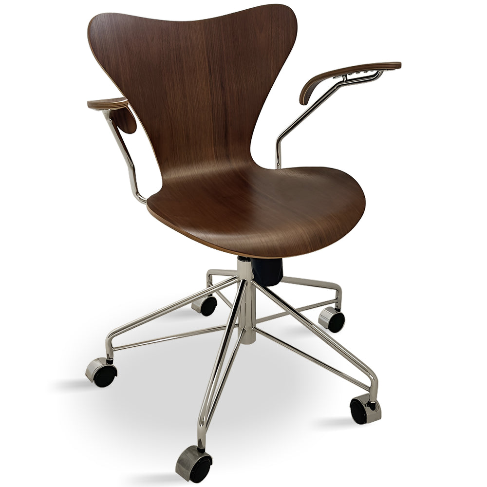 Industrial plywood study chair seven in white background.