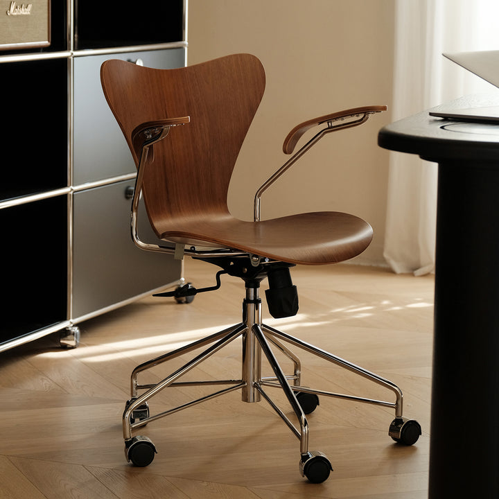 Industrial plywood study chair seven in real life style.