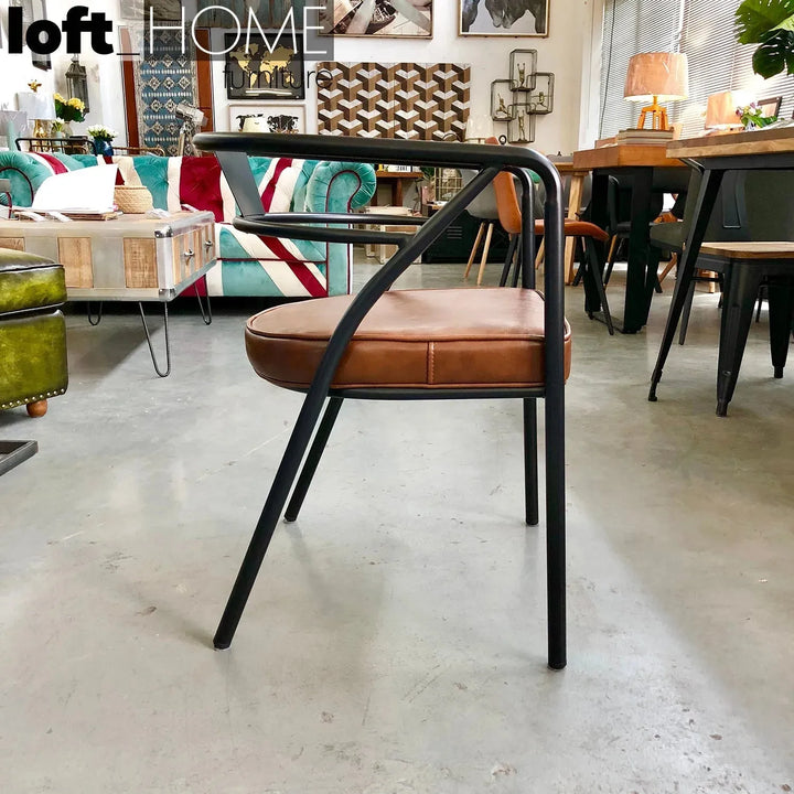 Industrial pu leather dining chair roundarm material variants.