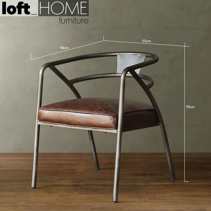 Industrial pu leather dining chair roundarm layered structure.