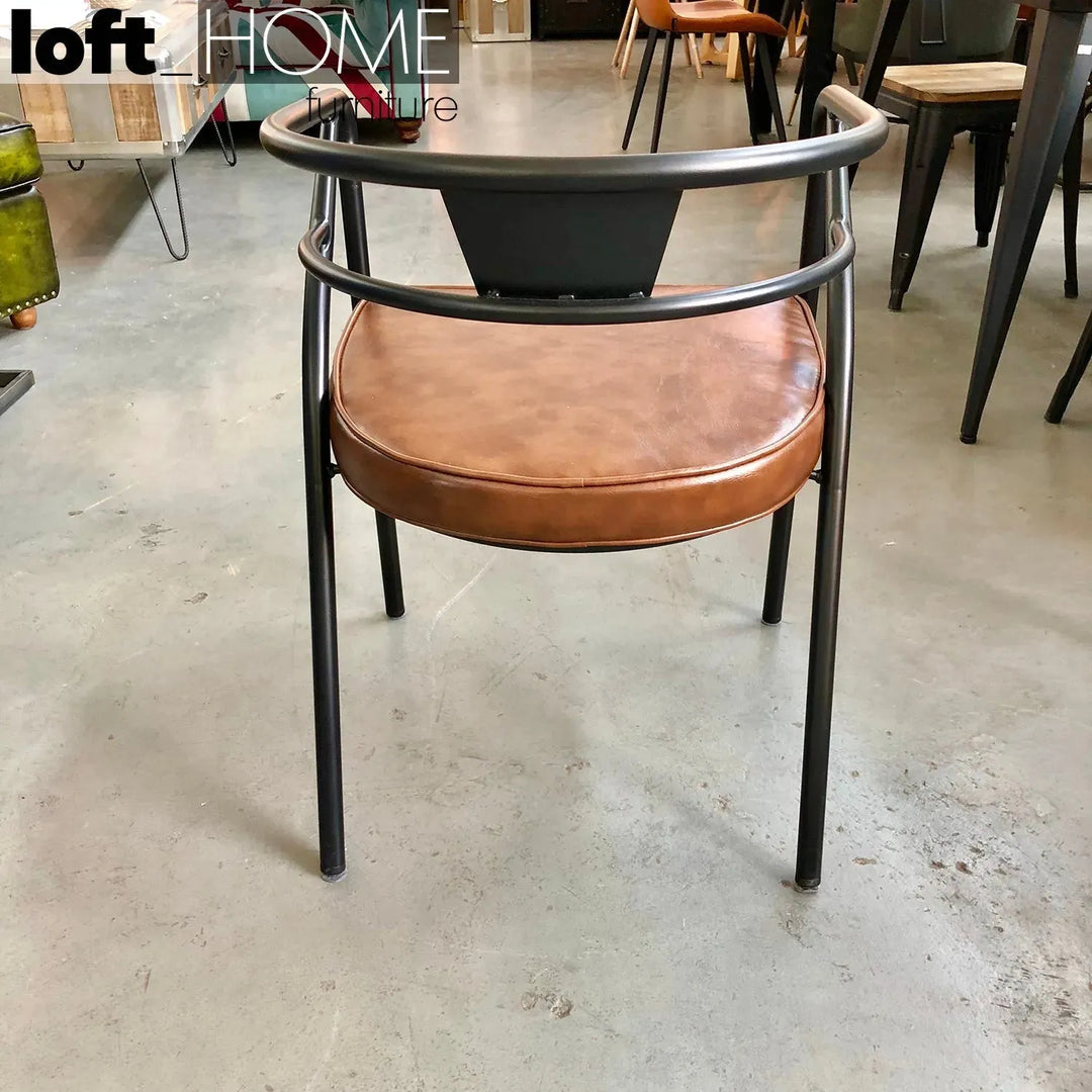 Industrial pu leather dining chair roundarm in real life style.